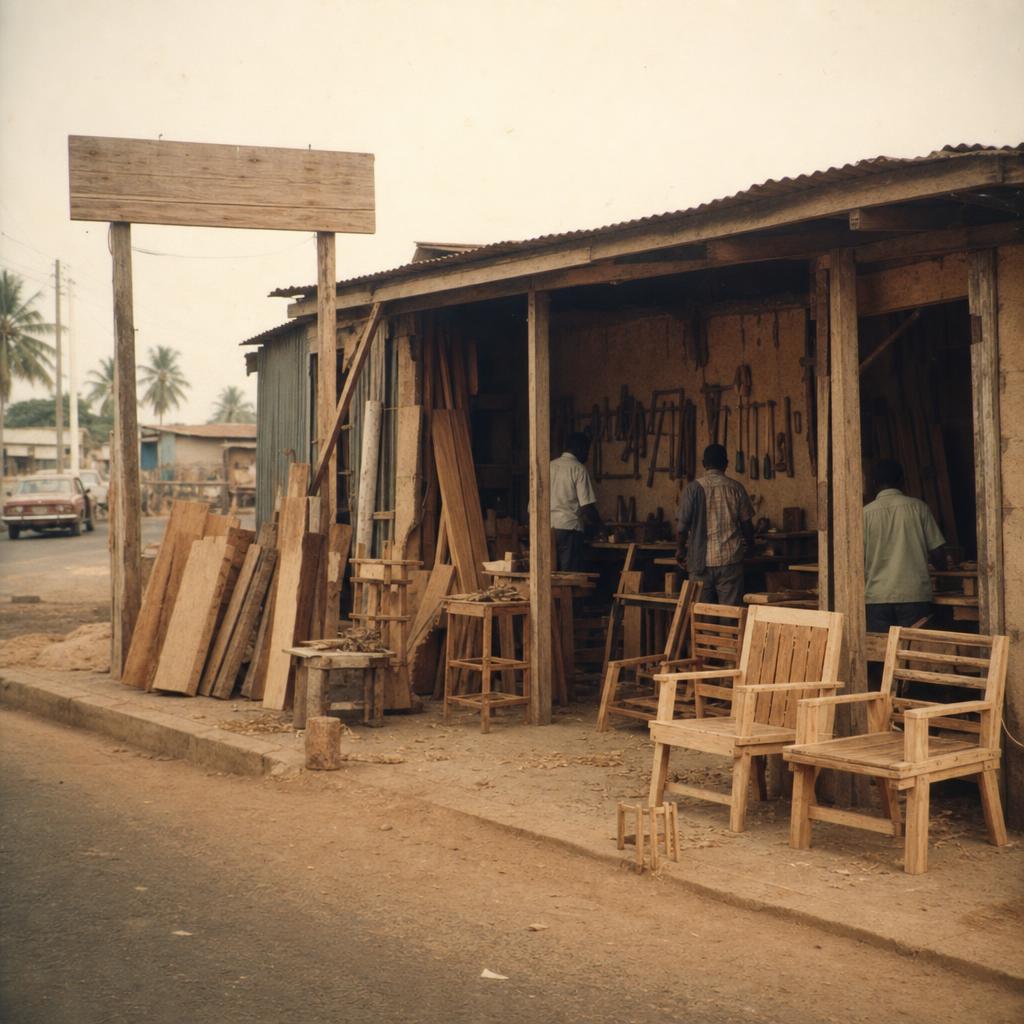 The original God First Furniture Works roadside workshop, 1990s